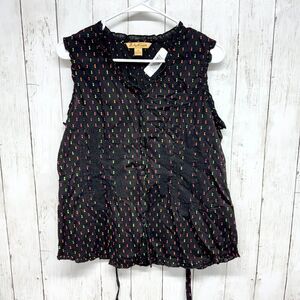April Connel Tank Top Women Size M Blouse Black Neon Spotted Button Down Casual
